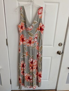 NWT Paper Hearts Linen Blend Sleeveles  Floral Maxi Dress in Gray and Coral
